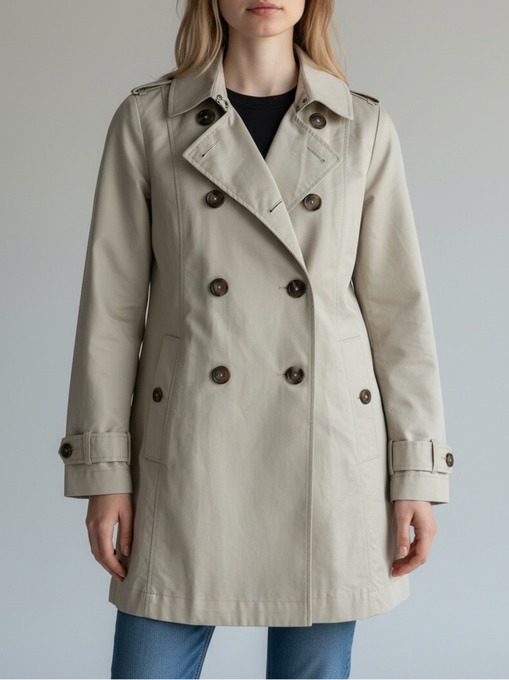 LL Bean tan trench coat medium petite